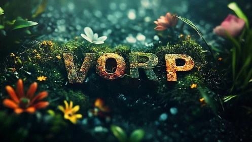 Golden VORP Text Grows Among Vibrant Garden Flowers