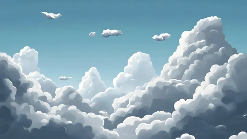 Layered cumulus cloud formations under clear blue sky.