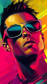 Neon chromatic male portrait in angular vector style.