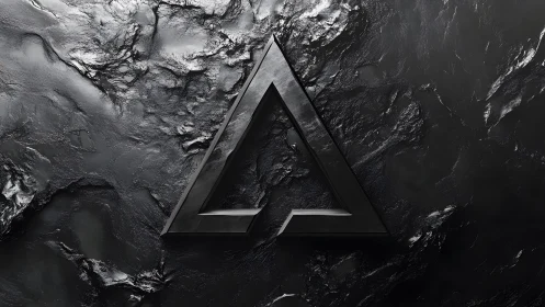 Metallic Triangle Logo on Textured Black Abstract Surface.