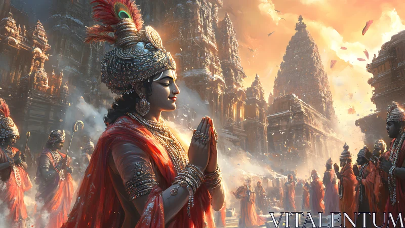 Ritual procession before South Indian gopurams at dawn.