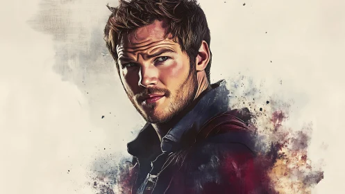 Digital portrait of brooding man with splatter textures.