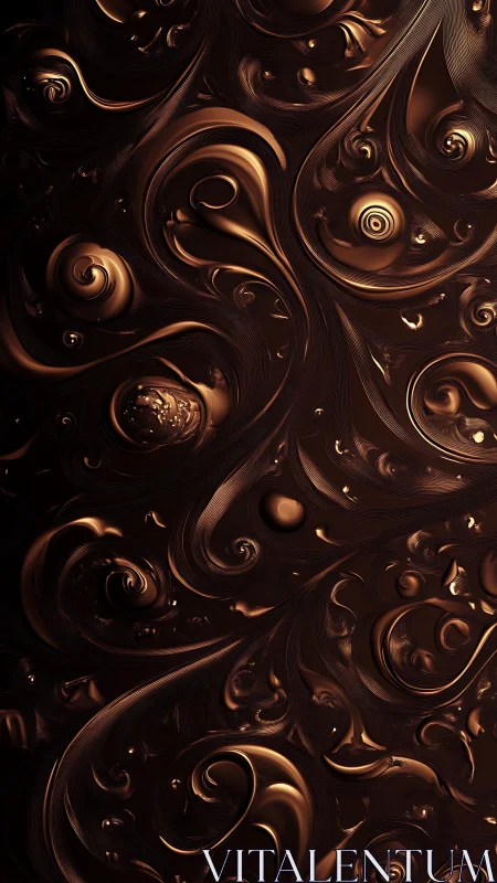 Dark swirling metallic abstract with fluid embossed forms.