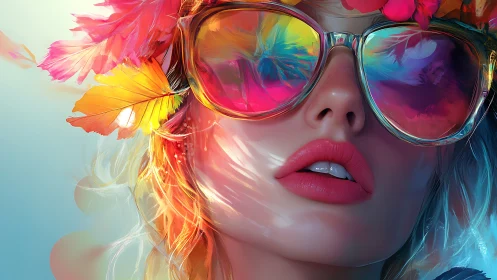 Vibrant portrait merges neon reflections with autumn leaves