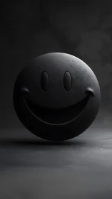Matte black 3D smiley sphere floats in directional studio light