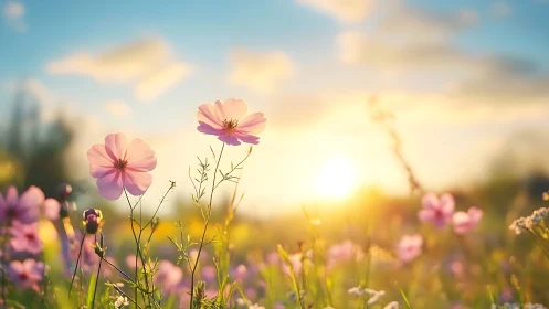 Cosmos Dancers Bathed in Golden Hour Glow.