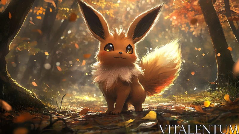 Backlit foxlike creature rendered with volumetric forest lighting