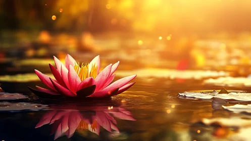 Sunlit waterlily whispers softly to the lingering golden dusk