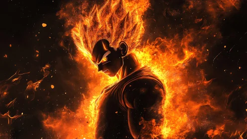 Blazing anime warrior ignites the dark in molten fury.