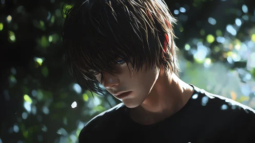 Quiet tears in dappled sunlight, a soft moment held still.