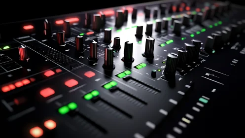 Neon-lit sound mixer inviting playful late-night creativity.