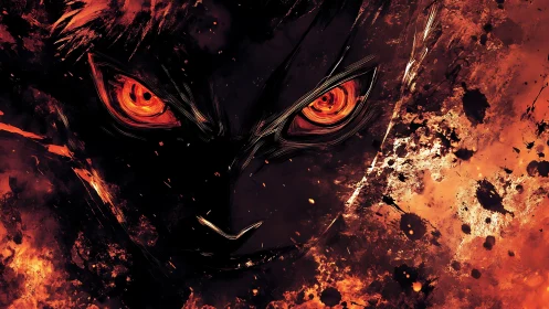 Fiery demon visage emerges from swirling inferno.