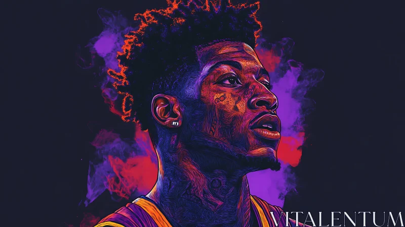 Portrait of male basketball player in neon digital illustration
