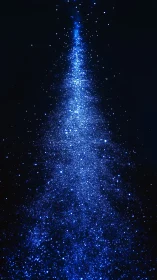 High contrast blue particle plume forms tapered, luminous column