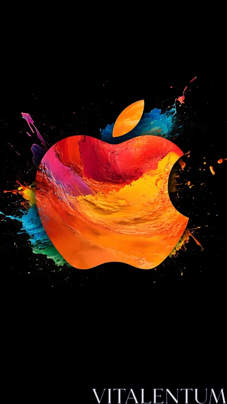 Apple logo rendered in multicolor paint splashes on black