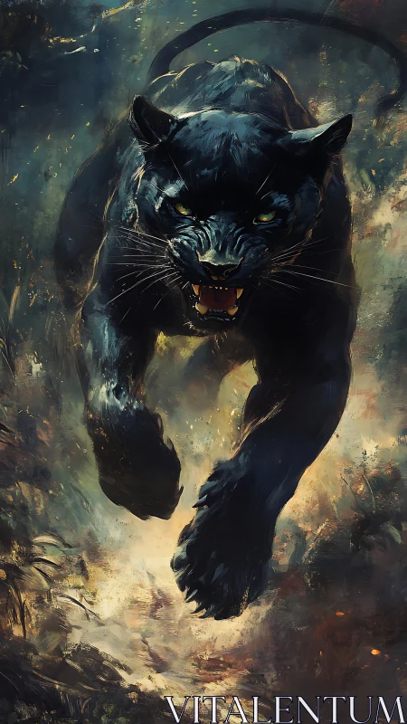 Mythical Black Panther Emerges Through Golden Mist and Shadows