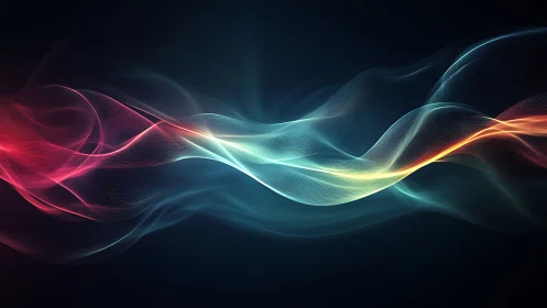 Colorful light waves flow across dark digital background