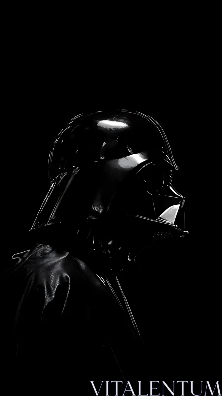 Low-key profilometric study of glossy black sci-fi helmet.