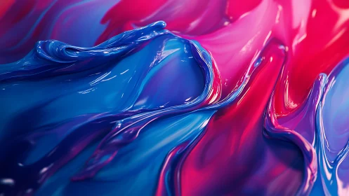Macroscopic 3D fluid waves in magenta cyan high-gloss gradient