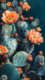 Desert Blooms: Cacti in Coral and Turquoise Wonder.