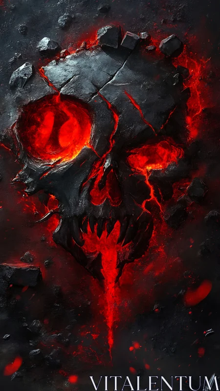 Molten obsidian skull erupting with infernal red magma.