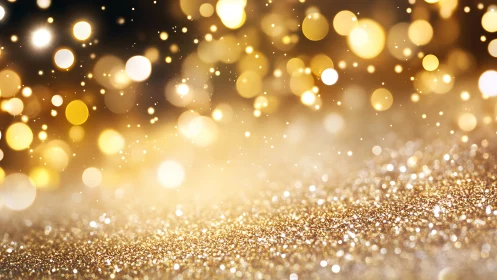 Golden bokeh sparkles glow softly in a dreamy celebration