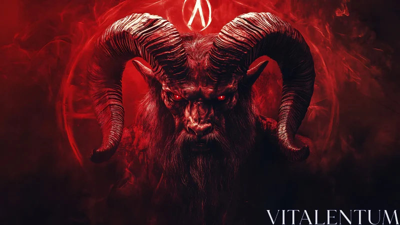 Demonic ram-horned entity rendered with high-contrast red lighting