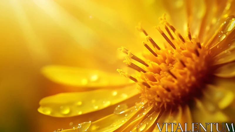 Macro optical study of dew-laden yellow daisy florets.