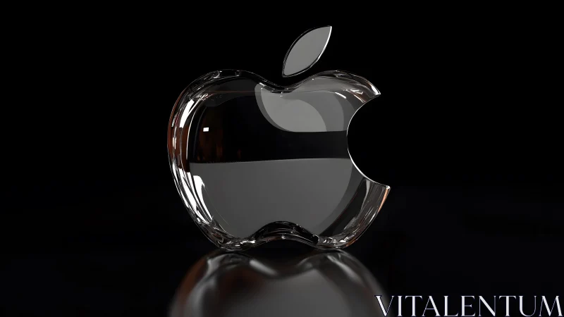 Glass Apple Logo on Black Background, Modern 3D Rendered Style.