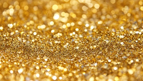 Gold glitter particles fill the frame and catch the light.