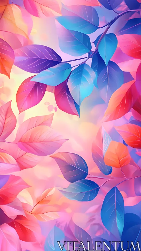 Gradient-lit foliage with neon bicolor leaves and soft depth cues