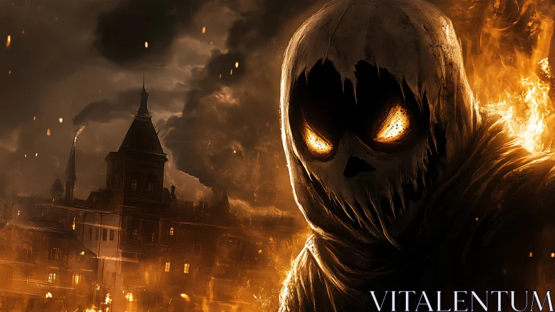 Ember-eyed wraith grins while a burning city swallows night