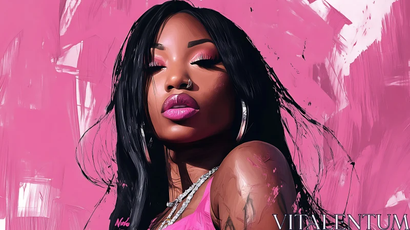 Velvet-pink diva crowned in gloss and electric confidence.