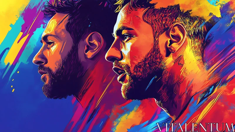 Twin flame portraits in riotous neon brushstorm hues.