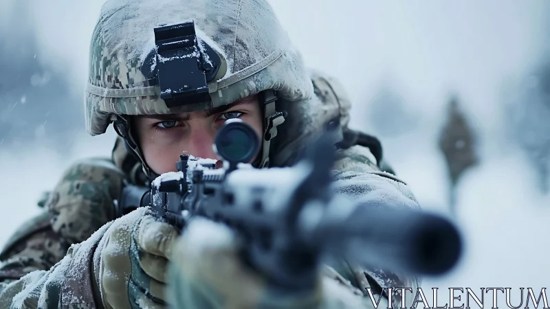 Soldier in Winter Combat - Armed and Ready in Blizzard Conditions