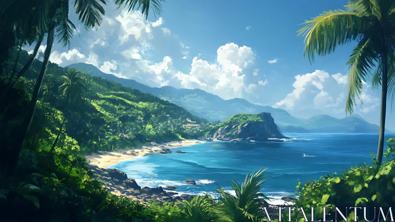 Tropical Coastal Paradise: Verdant Cliffs Overlooking Crystalline Azure Waters.