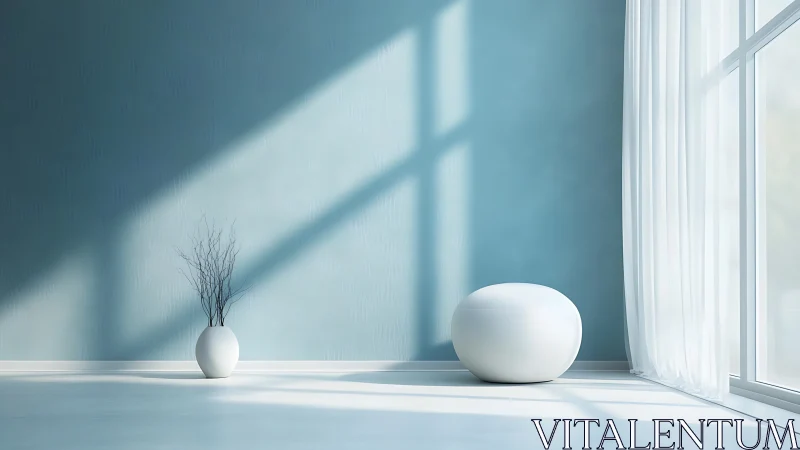 Minimalist interior with volumetric light and soft geometry.