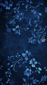 Blue Floral Botanical Pattern on Textured Dark Background