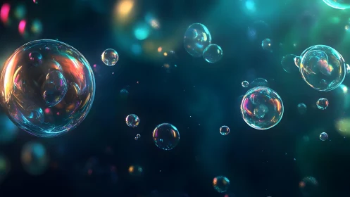 Floating Soap Bubbles in Dreamy Abstract Digital Art Style.