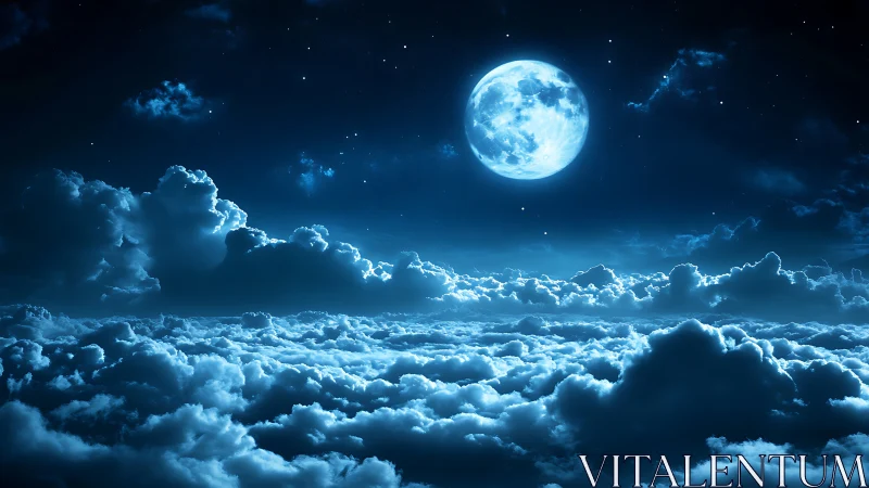 Full moon illuminates stratified cloud deck in night sky