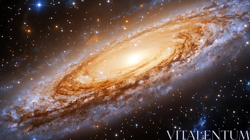 Spiral galaxy viewed edge-on with dense central bulge