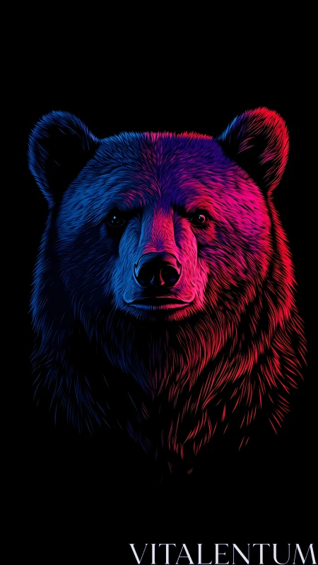 Neon-lit bear portrait glows with vivid blue and magenta hues.