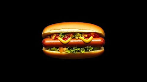 Isolated hot dog with directional lighting and high contrast rendering