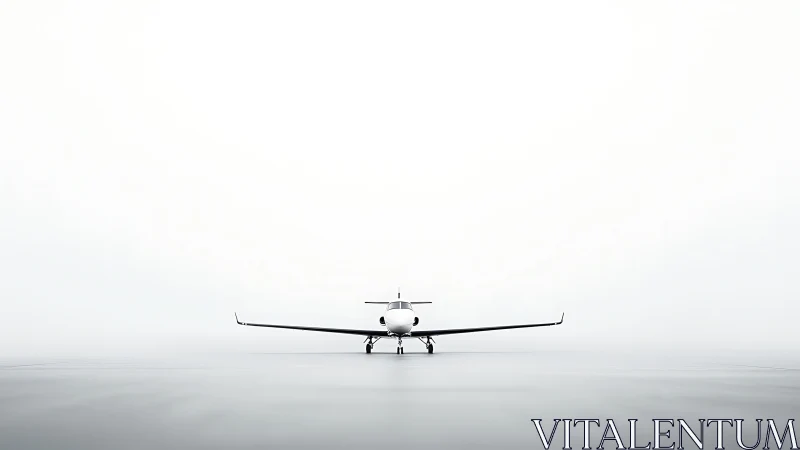 Minimalist frontal view of private aircraft on foggy runway