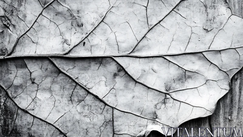 Textured monochrome leaf veins form an abstract landscape.