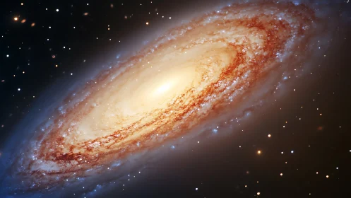 Spiral galaxy glows with golden core amid deep star field.