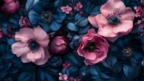 Luxe blooms in deep blue with rose gold accents