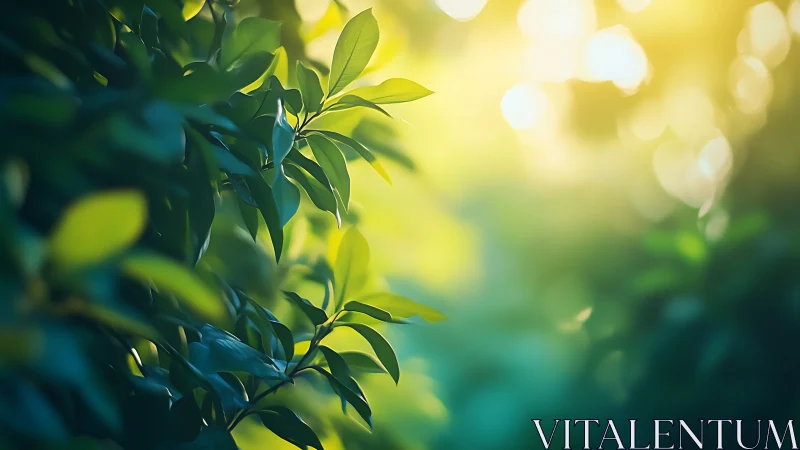 Sunlit Green Leaves in Nature with Soft Bokeh Background.