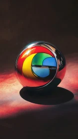 Chrome Sphere with Colorful Pie Chart Design.