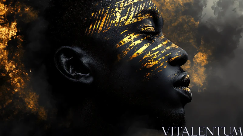 Profile portrait merges black skin texture with molten gold streaks